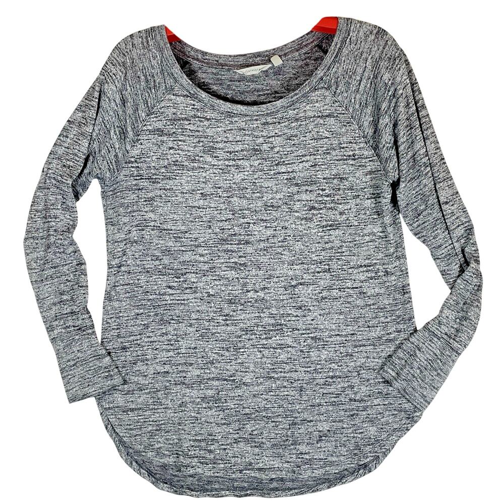 Athleta Womens L Shirt Gray Heather Long Slv Stretch Thumb Hole Athleisure Top